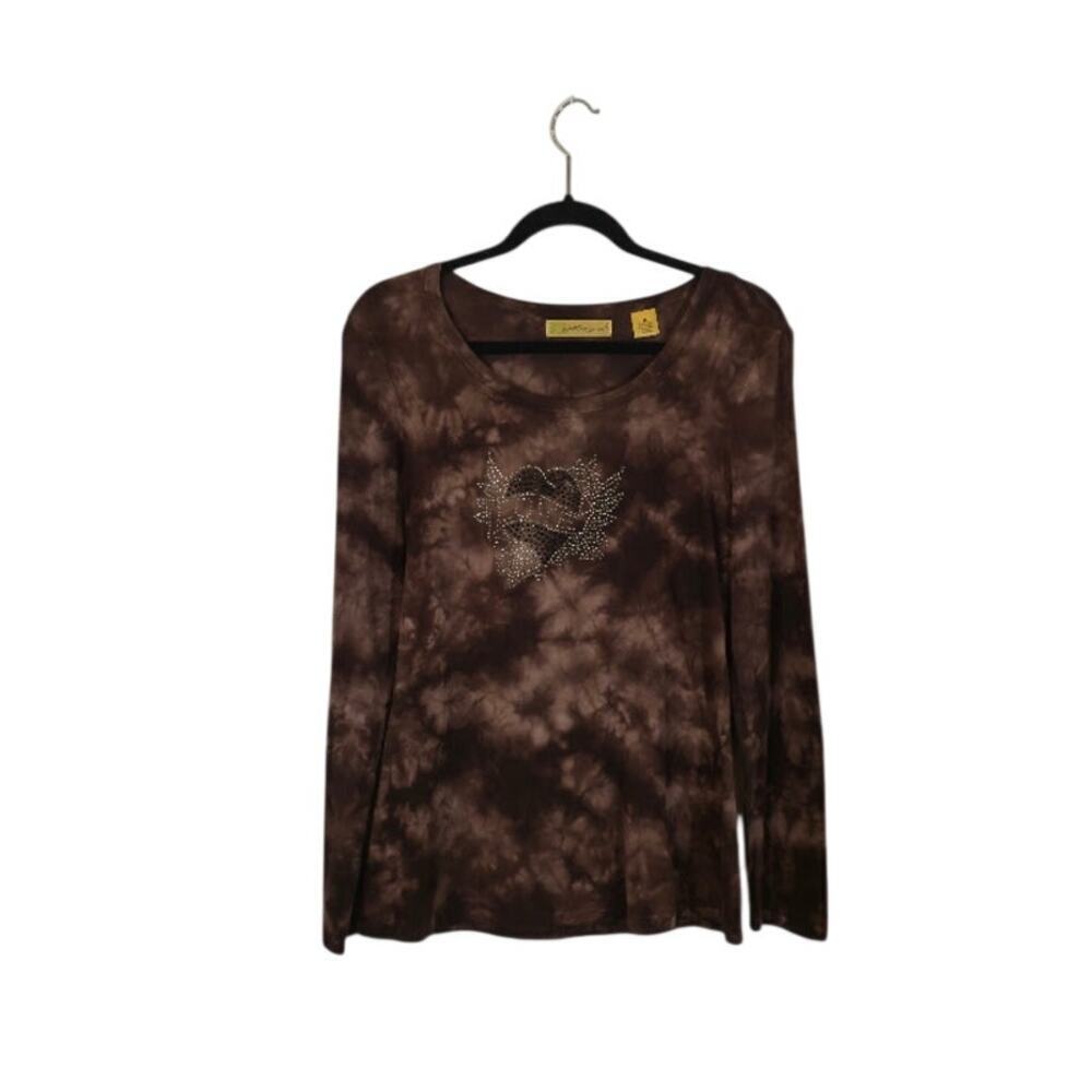 Weatherproof Women's Rhinestone Top Size Medium Brown Tie Dye 90s Y2K Bohemian